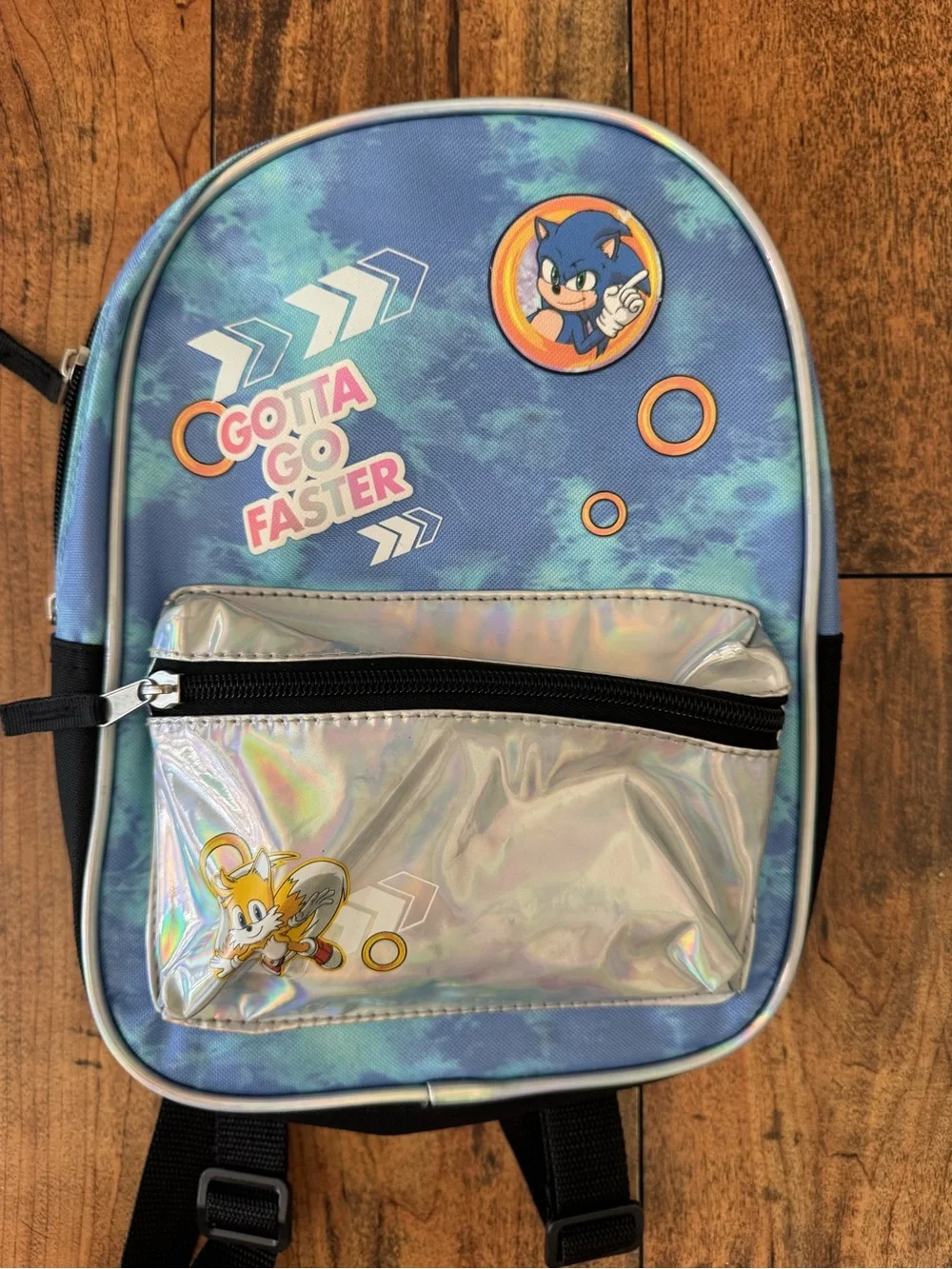 Mini Blue Sonic the Hedgehog Kids Backpack with Holographic Front Pocket